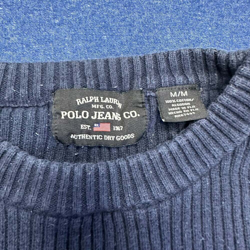 Vintage Y2K Polo Jeans Co Ralph Lauren Navy Blue Ribbed Cotton Sweater With Whit - Picture 4 of 7